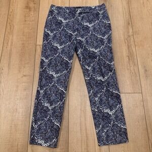 Paisley Print Straight Leg Blue Trousers Dark Academia Preppy Work Pants Women 6